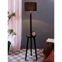 Devansh Black Solid Floor Lamp With Cotton Shade-picture-20