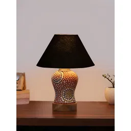 Devansh Black Textured Frustum Shaped Wooden Table Lamp-picture-43