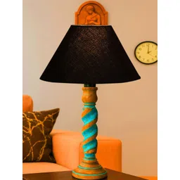 Devansh Black Textured Wood Frusturical Shaped Table Lamp-picture-16