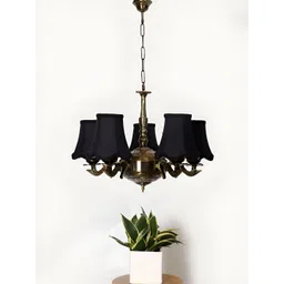 Devansh Black Vintage cotton shade with Antique Golden Chandelier Ceiling Lamp-picture-28