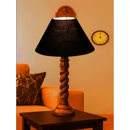 Devansh Black Wood Traditional Frusturical Shaped Table Lamp image 2