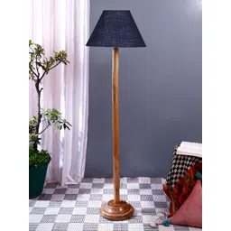 Devansh Blue & Brown Conical Shade Wood Base Floor Lamps-picture-38