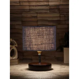 Devansh  Blue & Brown Solid Jute Table Lamp With Wood Base-picture-21