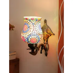 Devansh Blue & Red Textured Metal Traditional Wall Lamp image 1