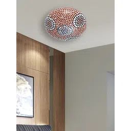 Devansh Blue & Red Textured Mosaic Glass Flush Mounted Lamp With Iron Base-picture-10