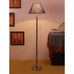 Devansh Blue & Silver-Toned Solid Jute Conical Designer Steel Club Lamp image 2