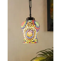 Devansh Blue & Yellow Mosaic Glass Hanging Light-image-8