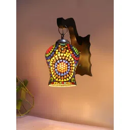 Devansh Blue & Yellow Textured Wooden Bell Shaped Wall Lamp-image-48