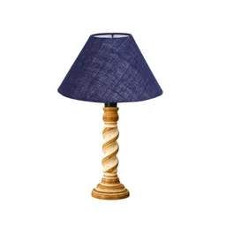Devansh Blue Textured Wood Frusturical Shaped Table Lamp-picture-28