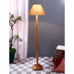 Devansh Brown & Beige Textured Frustum Shaped Wooden Contemporary Floor Lamp With Shade-picture-13