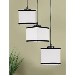 Devansh Brown & Black Cotton Shade Square Cluster Hanging Lamp-picture-20