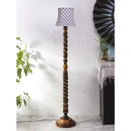 Devansh Brown & White Closed Snake Wooden Floor Lamp with Printed Cotton Shade-picture-41