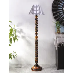 Devansh Brown & White Closed Snake Wooden Floor Lamp with Printed Cotton Shade-picture-42