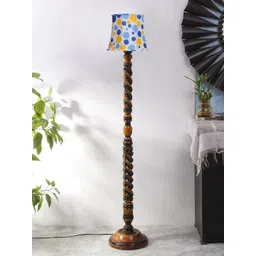 Devansh Brown & White Cotton Printed Wooden Floor Lamps-picture-25