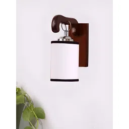 Devansh Brown & White Wooden Traditional Cylinder Shaped Wall Lamp-picture-32