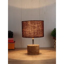 Devansh Brown Solid Cotton Cylindrical Shade Table Lamp & Wooden Base-picture-37