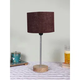 Devansh Brown Wood & Cotton Cylinder Contemporary Table Lamp-picture-34