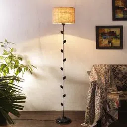 devansh Caelan Beige Natural Fiber Floor Lamp with Black Iron Base-picture-37