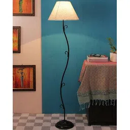Devansh Conical Curvy White Jute Shade Floor Lamp With  Black  Base-picture-11