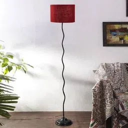 devansh Eamon Maroon Natural Fiber Floor Lamp with Black Iron Base-picture-11