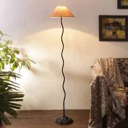 devansh Elsa Beige Natural Fiber Floor Lamp with Black Iron Base-picture-38