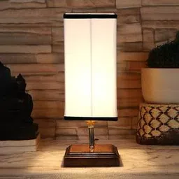 devansh Elske White & Black Cotton Table Lamp With Square Brown Wood Base-picture-37