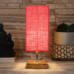 devansh Fielding Pink Jute Table Lamp With Square Natural Wood Base-picture-15