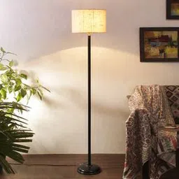 devansh Flora White Natural Fiber Floor Lamp with Black Iron Base-picture-14