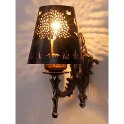 Devansh Gold Toned & Black Textured Antique Wall Lamp With Etching Lamp Shade-picture-14