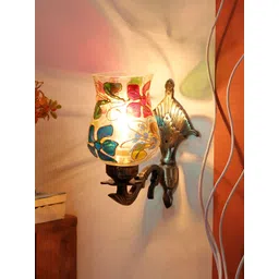 Devansh Gold-Toned & Blue Printed Metal Traditional Wall Lamp-picture-42