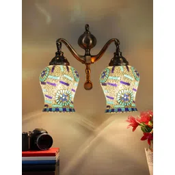 Devansh Gold-Toned & White Printed Metal Traditional Wall Lamp-picture-39