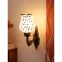Devansh Gold-Toned & White Textured Metal Traditional Wall Lamp-picture-26