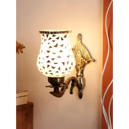 Devansh Gold-Toned & White Textured Metal Traditional Wall Lamp-picture-24