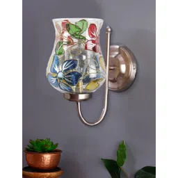 Devansh Green & Blue Floral Mosaic Glass Shade Wall Mounted Lamp With Steel Base-picture-37