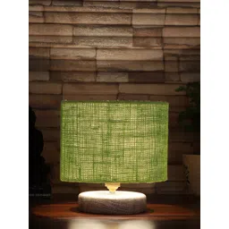 Devansh Green & White Textured Jute Table Lamp With Wood Base-picture-22