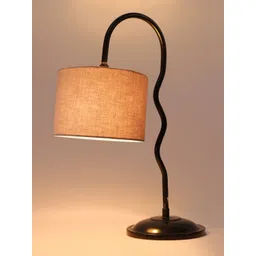 Devansh Grey & Black Textured Cotton Zig Zag Curvy Table Lamp With Shade-picture-27