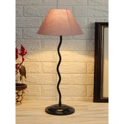 Devansh Grey & Black Textured Cotton Zig Zag Table Lamp With Iron Base-picture-25