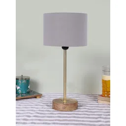 Devansh Grey and Brown Cotton Shade Cylindrical Table Lamps-image-0