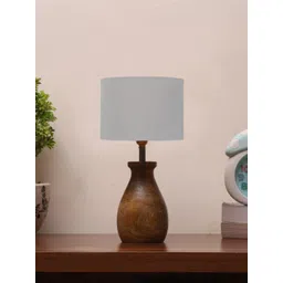 Devansh Grey & Brown Cotton Table Lamp With Wooden Natural Base-picture-26