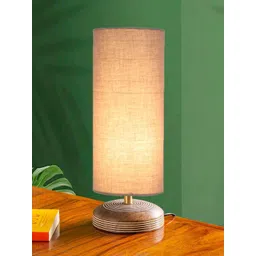 Devansh Grey & Brown Cylinder Shaped Contemporary Cotton Shade Table Lamp-picture-27