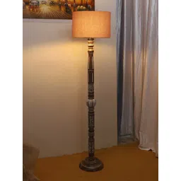 Devansh Grey & Brown Drum Shaped Floor Lamp image 4