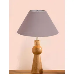 Devansh Grey & Brown Frustum Shaped Wooden Table Lamp-picture-14