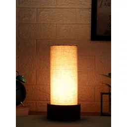 Devansh Grey & Brown Solid Wood Cylinder Table lamp Cotton Shade-picture-13