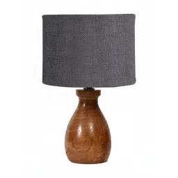 Devansh Grey & Brown Textured Wooden Cylindrical Shaped Table Lamp-picture-30
