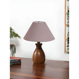 Devansh Grey & Brown Textured Wooden Frusturical Shaped Table Lamp-picture-16