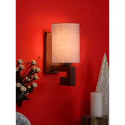 Devansh Grey & Brown Wood Traditional Cylinder Shaped Wall Lamp-picture-39