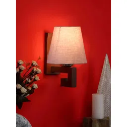 Devansh Grey & Brown Wood Traditional Frustum Shaped Wall Lamp-picture-21