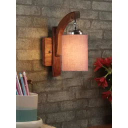 Devansh Grey & Brown Wooden Cylinder Shaped Wall Lamp-picture-28