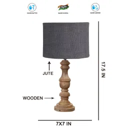 Devansh Grey & Brown Wooden Cylindrical Shaped Table Lamp-picture-29