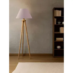 Devansh Grey Cotton Drum Shade With Wooden Tripod Lamp-picture-30